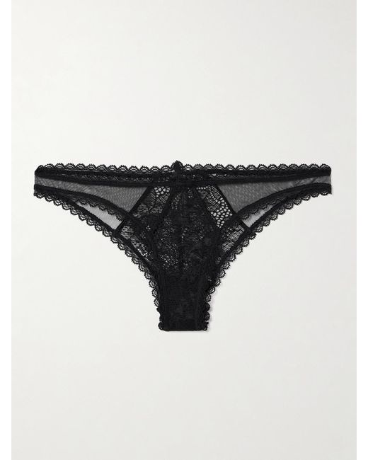 Kiki de Montparnasse Black Dahlia Tulle-Trimmed Stretch-Lace Briefs