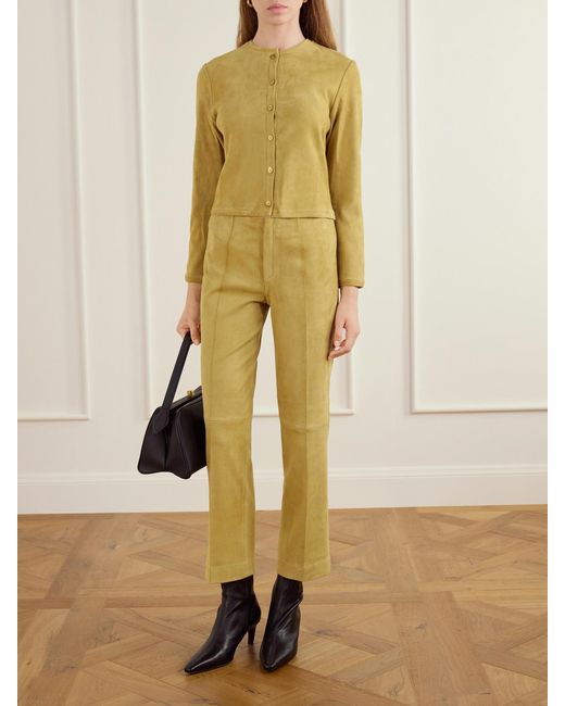 Stouls Yellow Georgette Straight-Leg Suede Pants