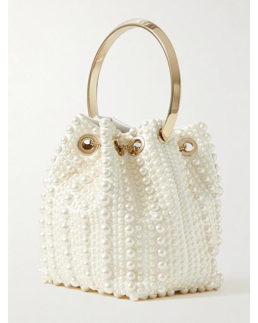 Jimmy Choo White Bon Bon Beuteltasche Aus Satin Mit Kunstperlen