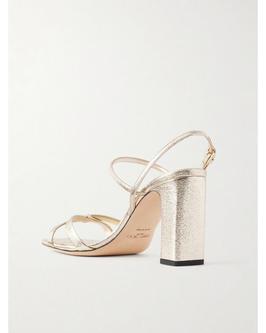 Jimmy Choo Natural Elsy 85 Metallic Leather Sandals