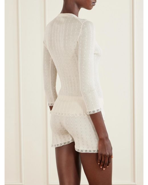 Gucci Natural Lace-Trimmed Pointelle-Knit Wool Cardigan