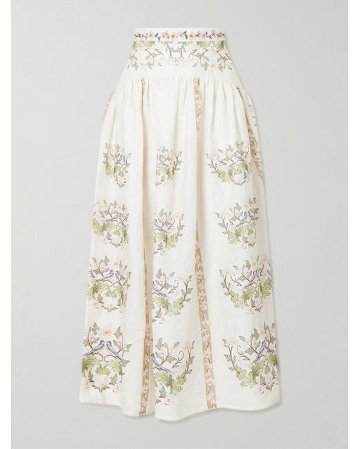 Agua Bendita Natural Curua Anhelo Floral Linen Midi Skirt