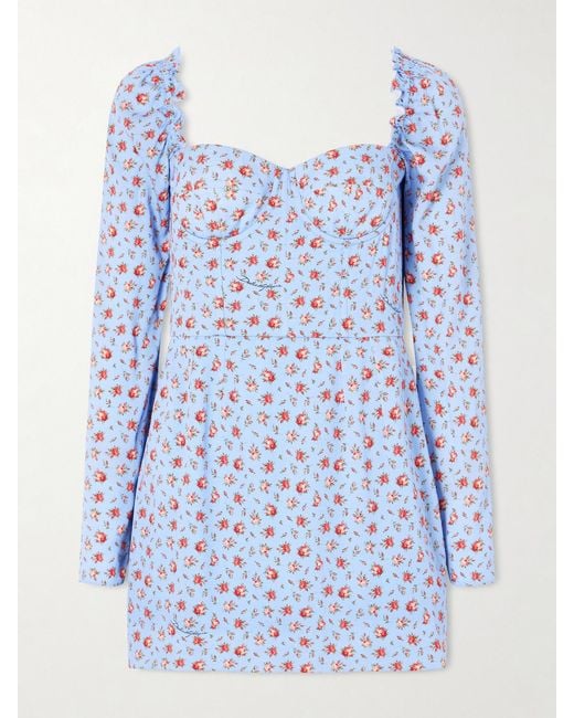 Dolce & Gabbana Blue Floral-Print Stretch-Silk Mini Dress