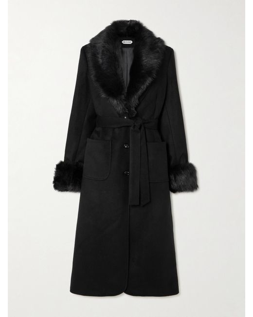 Bode Black Arena Shearling-Trimmed Wool And Cashmere-Blend Coat