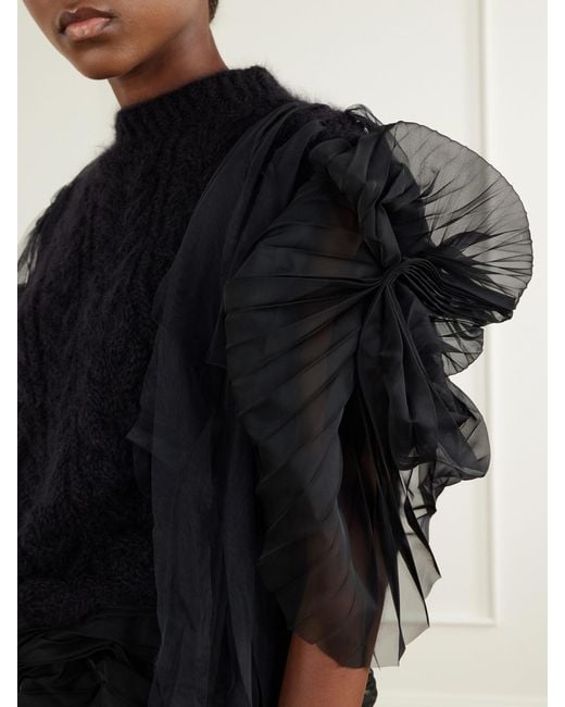 PAULINE DUJANCOURT Black Francisca Tulle-Trimmed Mohair-Blend Sweater