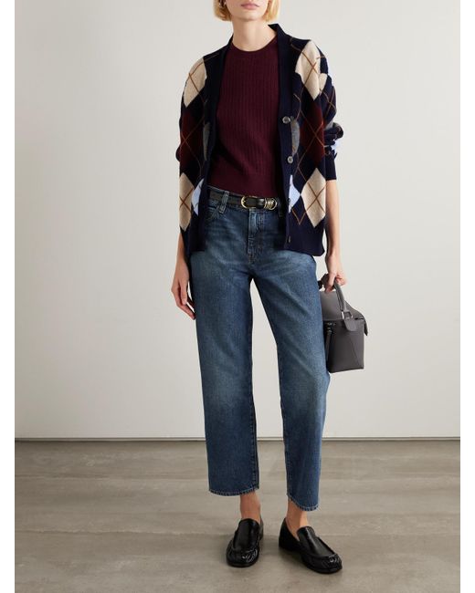 FRAME Blue The Hang Cropped Mid-Rise Straight-Leg Jeans