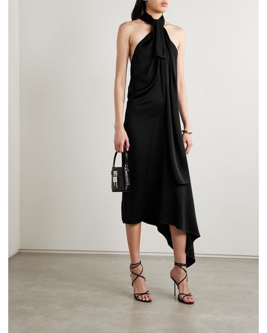 Givenchy Black Asymmetric Knotted Crepe De Chine Halterneck Midi Dress