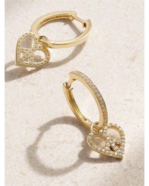 Sydney Evan Natural Peace Love 14-Karat Diamond Hoop Earrings