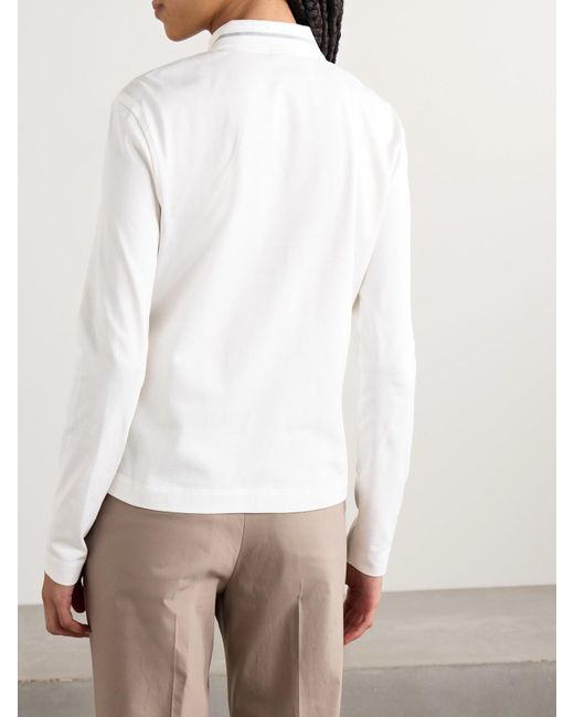 Brunello Cucinelli White Polohemd Aus Baumwoll-Jersey Mit Print