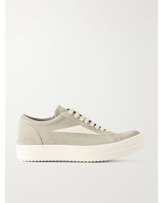 Rick Owens Natural Vintage Suede-Trimmed Leather Sneakers