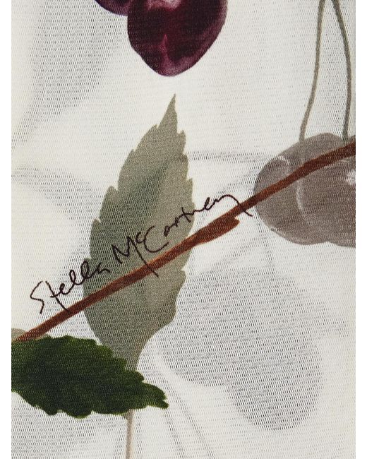Stella McCartney White Oberteil Aus Bedrucktem Stretch-Mesh Mit Raffung