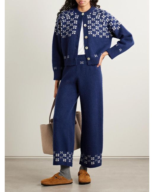 Calle Del Mar Blue Winter Fair Isle Cashmere Wide-Leg Pants