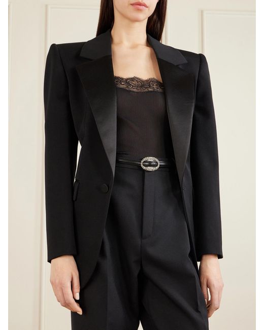 Saint Laurent Gray Crystal-Embellished Leather Belt