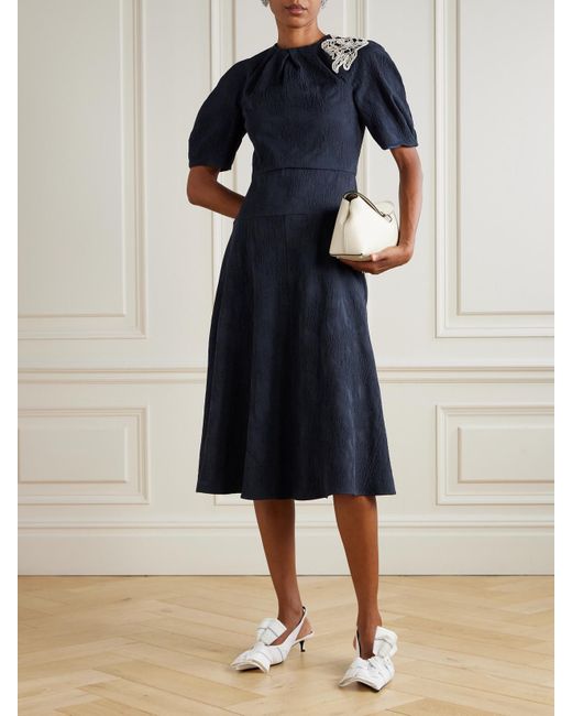 Erdem Blue Midikleid Aus Cloqué Aus Einer Baumwollmischung Mit Applikation