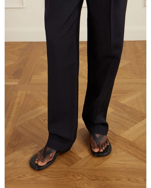 Bottega Veneta Black Sampieri Thong Logo-Embossed Leather-Trimmed Rubber Sandals