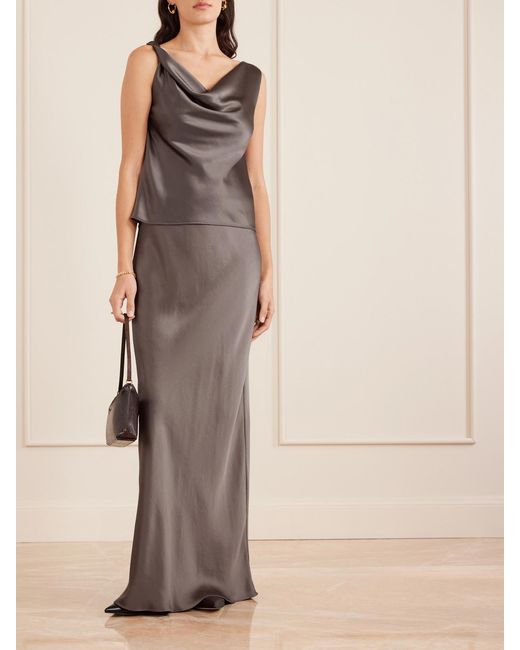 Leset Gray Barb Draped Satin Blouse