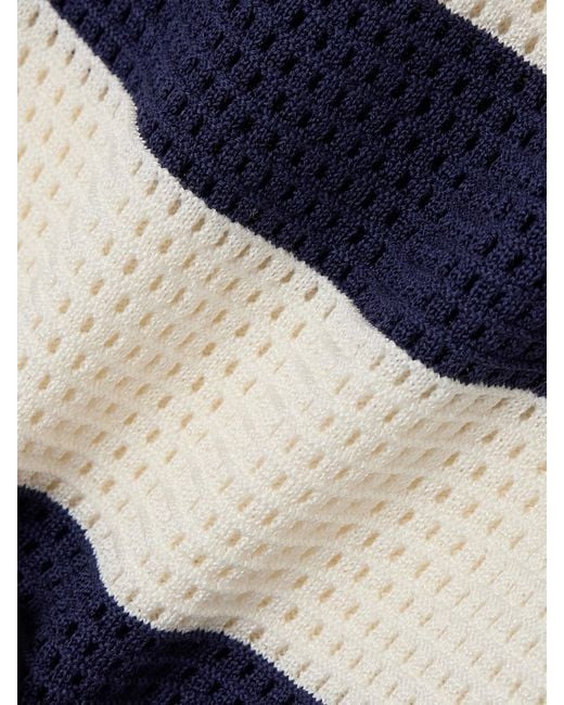 Eres Blue Bayadere Bateau Striped Open-Knit Cotton-Blend Midi Skirt