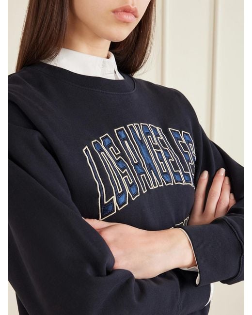 Anine Bing Blue Harry Embroidered Appliquéd Cotton-Jersey Sweatshirt