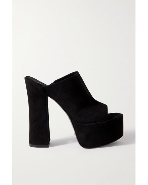 Stuart Weitzman Skyhigh Suede Platform Mules in Black | Lyst