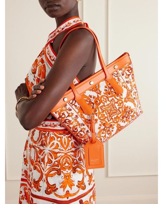 Dolce & Gabbana Orange Kendra Printed Logo-Embellished Leather-Trimmed Canvas Shoulder Bag