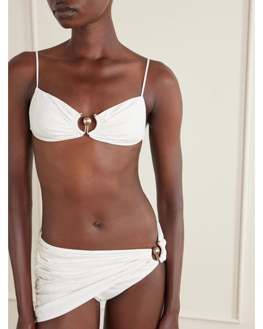 Christopher Esber White Ruched Orbit Embellished Bikini Top