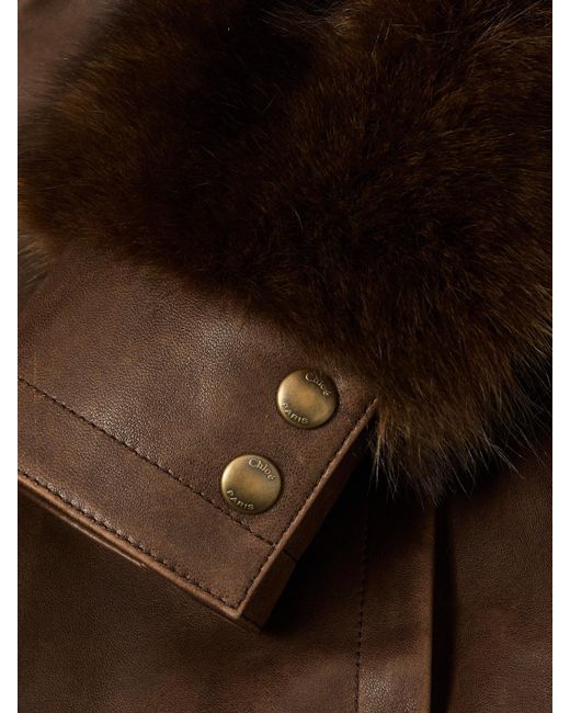 Chloé Brown Cropped Shearling-Trimmed Leather Jacket