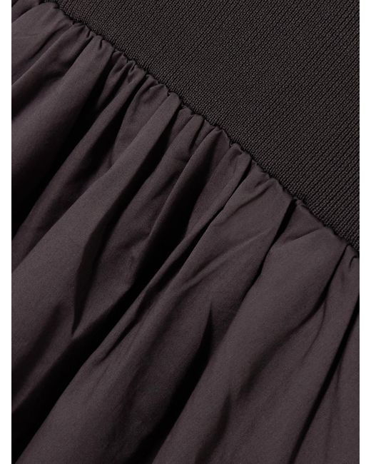 St. Agni Brown Ribbed-Knit And Cotton-Poplin Midi Dress