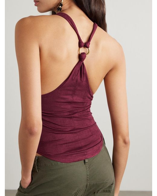 Isabel Marant Purple Sakina Embellished Cutout Braided Brushed-Jersey Tank