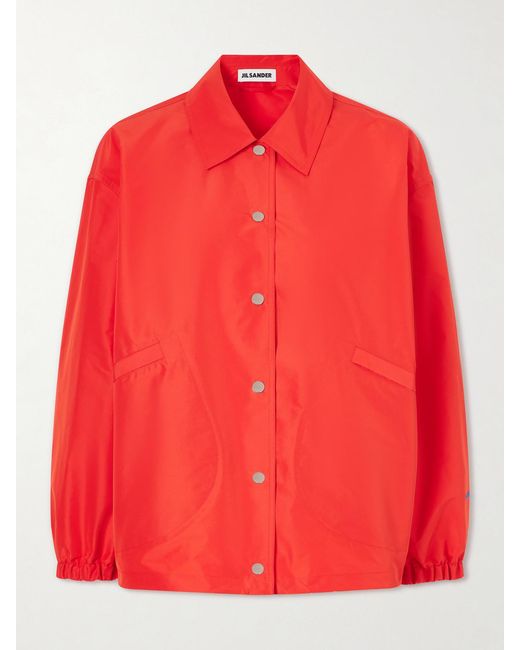 Jil Sander Red Logo-Embossed Shell Jacket