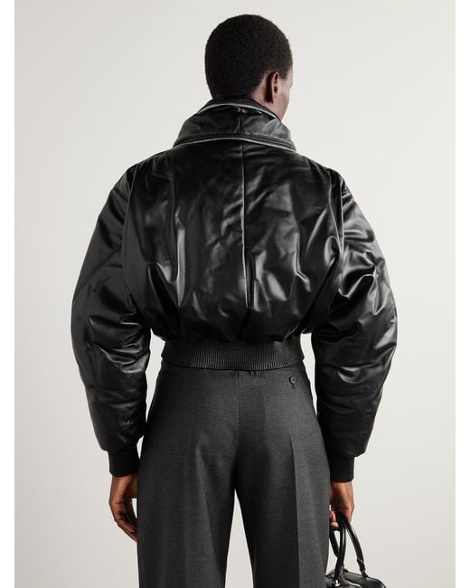 Givenchy Black Cropped Layered Leather Bomber Jacket