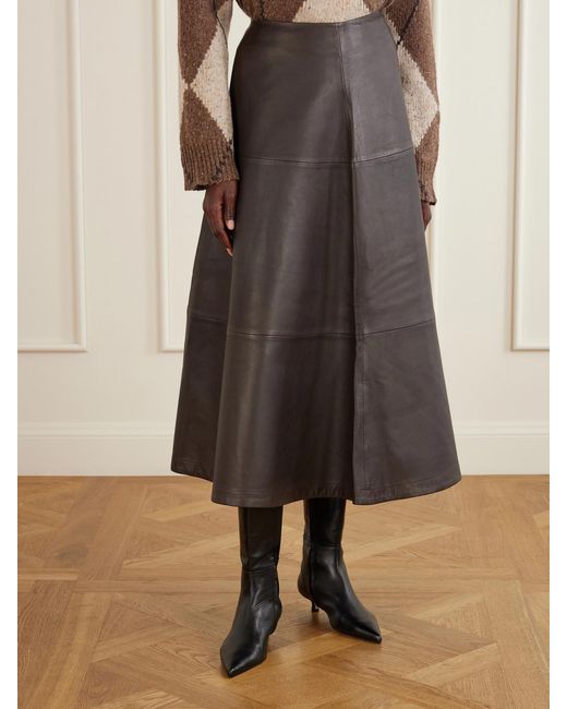 Altuzarra Gray Varda Paneled Leather Midi Skirt