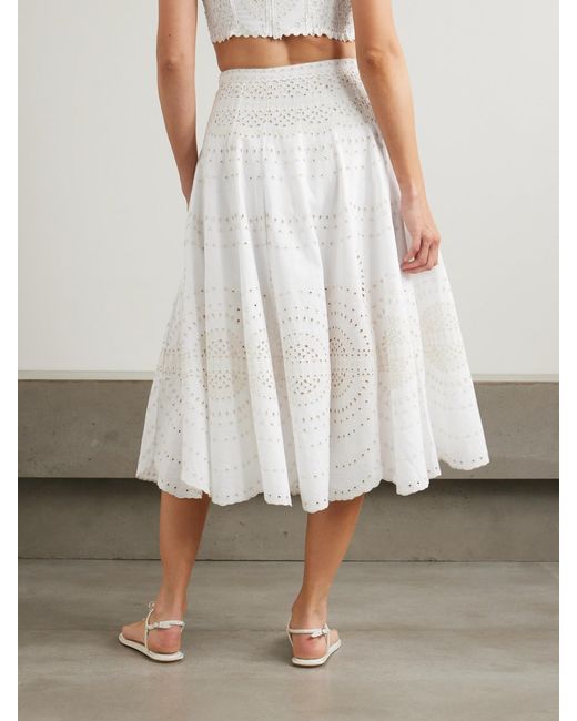 Charo Ruiz White Livvy Broderie Anglaise Cotton-Blend Midi Skirt