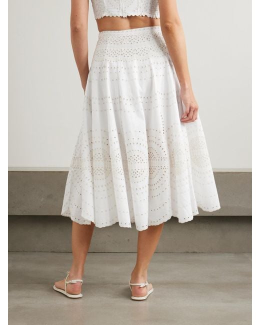 Charo Ruiz White Livvy Midirock Aus Einer Baumwollmischung Mit Lochstickerei