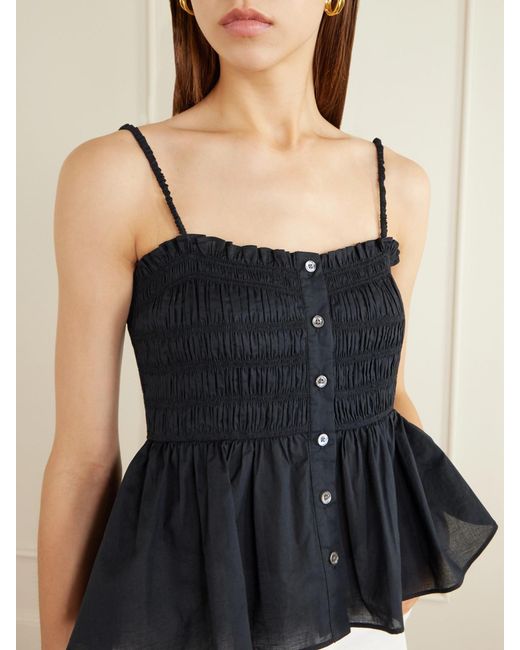 Veronica Beard Blue Tullia Shirred Tiered Cotton-Poplin Top