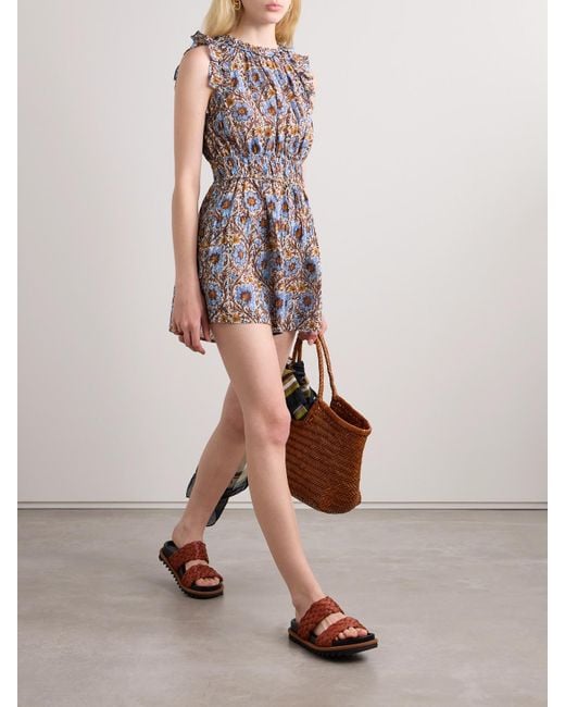 Ulla Johnson Multicolor Orla Gathered Ruffled Floral-Print Cotton-Blend Voile Playsuit