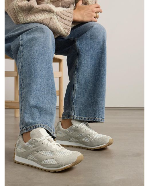 Bottega Veneta White Orbit Suede, Leather, Mesh And Fishnet Sneakers