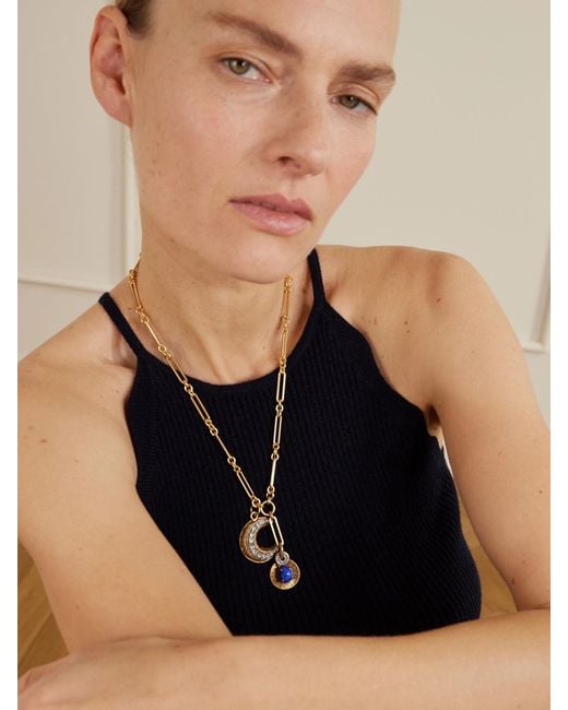 Maison Mayle White Soli Luna-Plated, Crystal And Lapis Lazuli Necklace