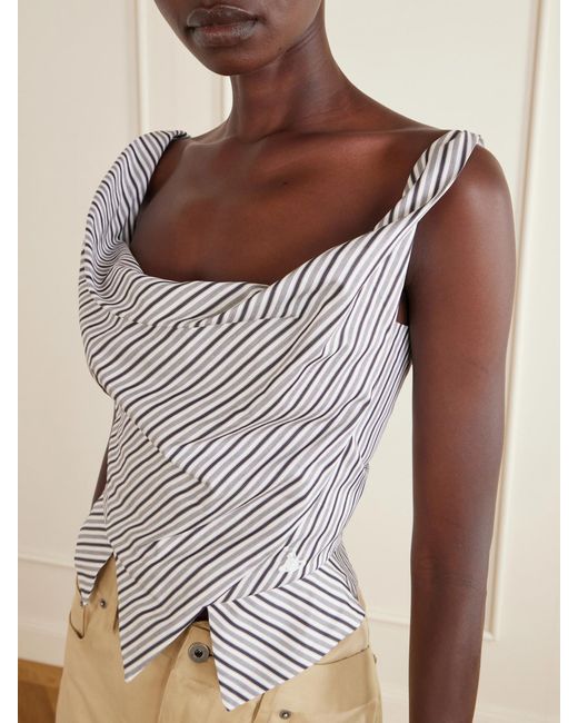 Vivienne Westwood White Sunday Asymmetric Striped Cotton-Poplin Blouse