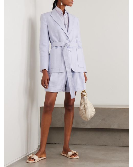 Zimmermann Purple Luna Belted Topstitched Linen Blazer