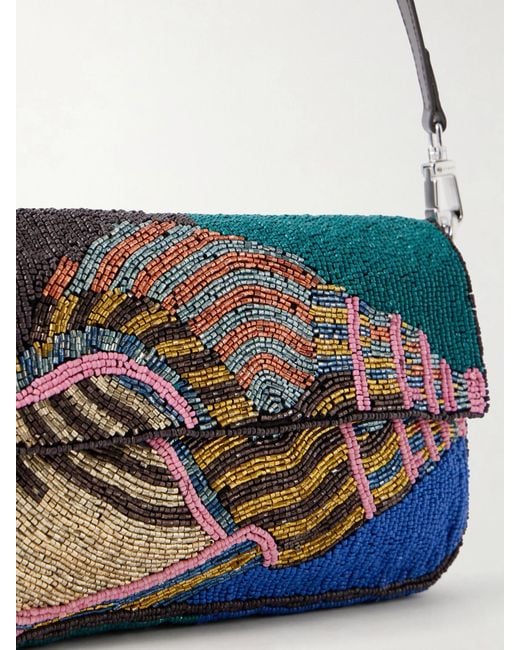 Staud White Timmy Beaded Leather Shoulder Bag