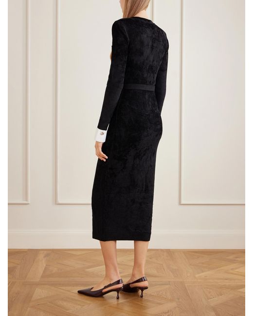 Self-Portrait Black Belted Chenille Midi Dress