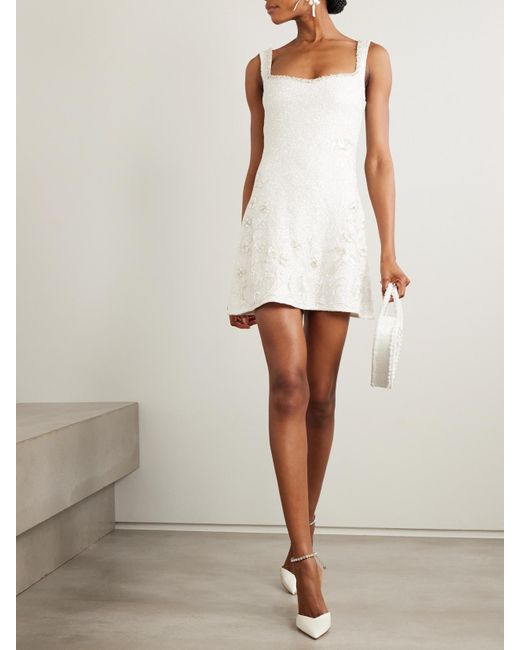 Clio Peppiatt Snowdrop Embellished Beaded Stretch-Tulle Mini Dress in  Natural | Lyst