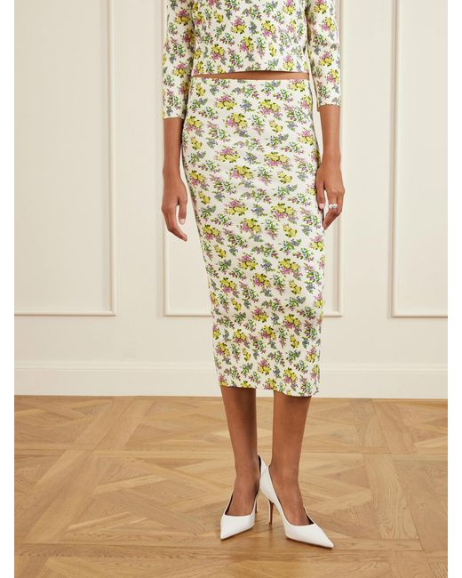 Dolce & Gabbana Metallic Floral-Print Ribbed-Knit Midi Skirt