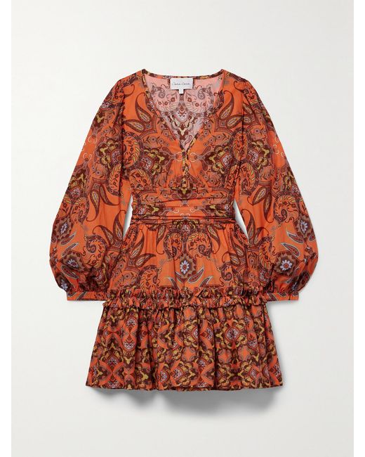 Cara Cara Orange Harper Tiered Printed Cotton-Voile Mini Dress