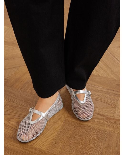 Alaïa White Metallic Leather-Trimmed Mesh Ballet Flats