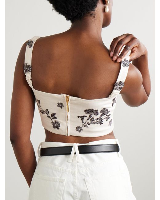 Agua Bendita Natural Cacao Guayacan Verkürztes Bustier Aus Leinen Mit Applikationen Und Stickereien