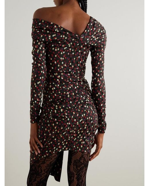 Isabel Marant Red Asymmetric Draped Polka-Dot Stretch-Silk Dress