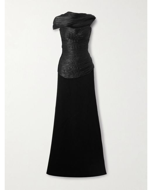 Marmar Halim Black Strapless Plissé-Satin And Crepe Gown And Cape
