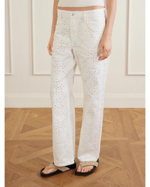 Citizens of Humanity White Lindz Mid-Rise Embroidered Straight-Leg Jeans