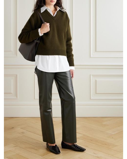 TOVE Gray Yeal Paneled Leather Straight-Leg Pants